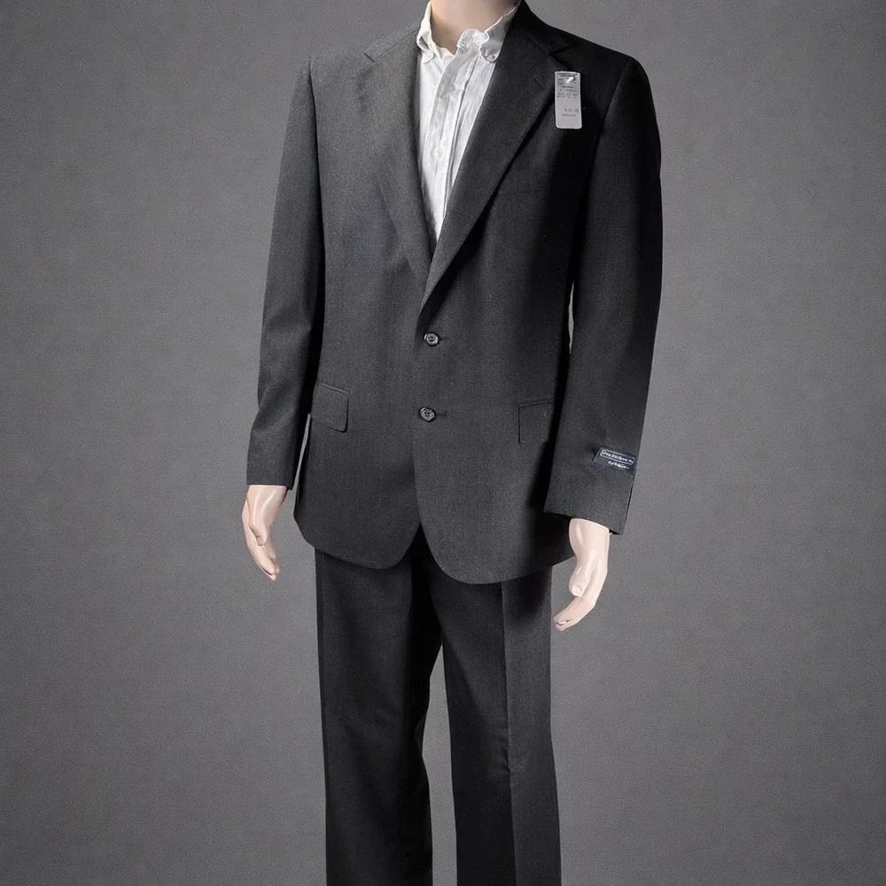 Polo University Club Ralph‎ Lauren Mens Wool Pinstripe Suit Charcoal Grey USA